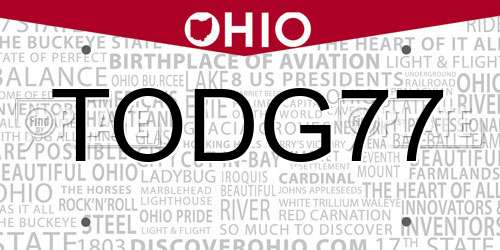 TODG77 Ohio License Plate