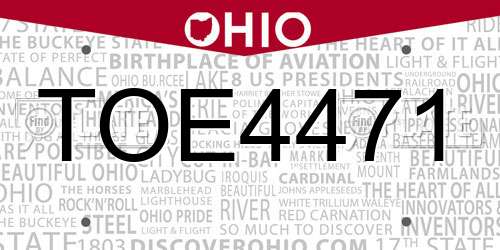 TOE4471 Ohio License Plate