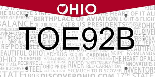 TOE92B Ohio License Plate