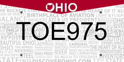 TOE975 Ohio License Plate