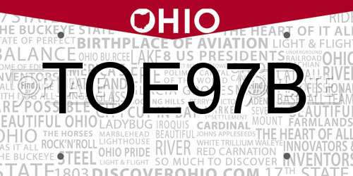 TOE97B Ohio License Plate