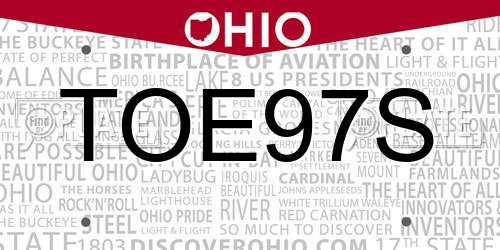 TOE97S Ohio License Plate