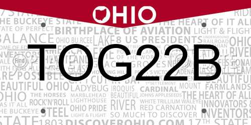 TOG22B Ohio License Plate