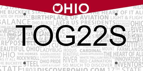 TOG22S Ohio License Plate