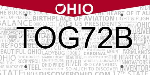 TOG72B Ohio License Plate