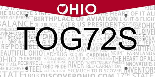 TOG72S Ohio License Plate