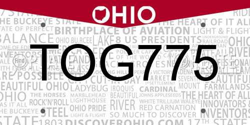 TOG775 Ohio License Plate