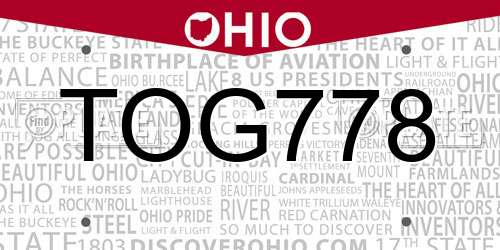 TOG778 Ohio License Plate