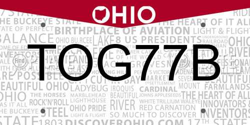 TOG77B Ohio License Plate