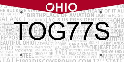 TOG77S Ohio License Plate