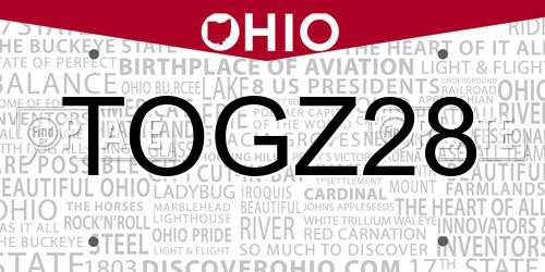 TOGZ28 Ohio License Plate