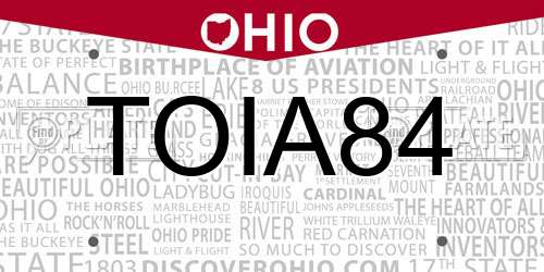 TOIA84 Ohio License Plate