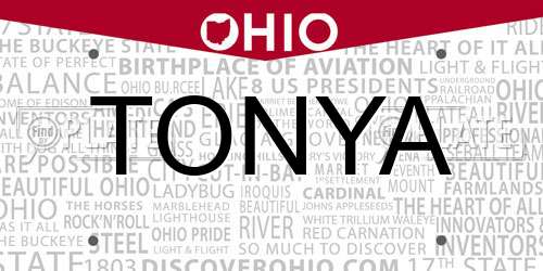 TONYA Ohio License Plate