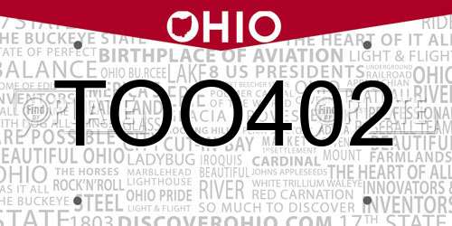 TOO402 Ohio License Plate