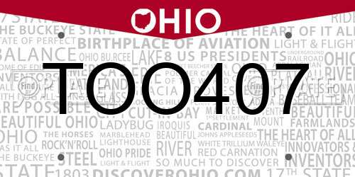 TOO407 Ohio License Plate