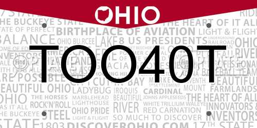 TOO40T Ohio License Plate