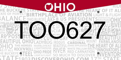 TOO627 Ohio License Plate