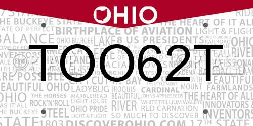 TOO62T Ohio License Plate