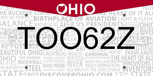 TOO62Z Ohio License Plate