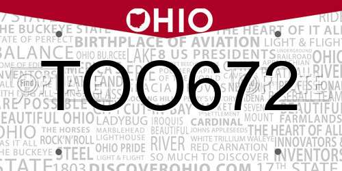 TOO672 Ohio License Plate