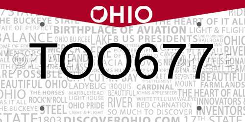 TOO677 Ohio License Plate