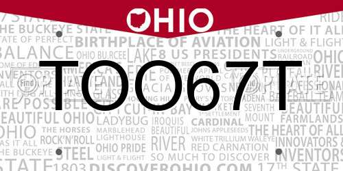 TOO67T Ohio License Plate