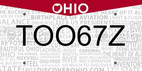 TOO67Z Ohio License Plate
