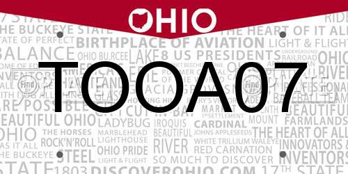 TOOA07 Ohio License Plate
