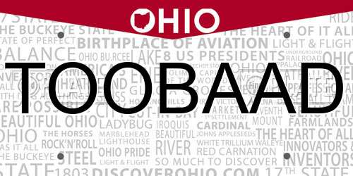 TOOBAAD Ohio License Plate