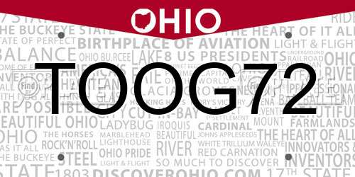 TOOG72 Ohio License Plate