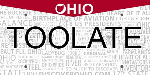 TOOLATE Ohio License Plate