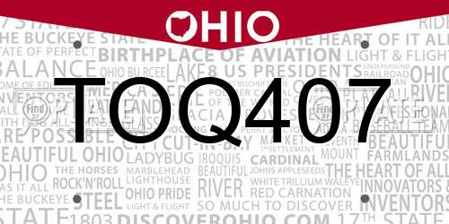 TOQ407 Ohio License Plate