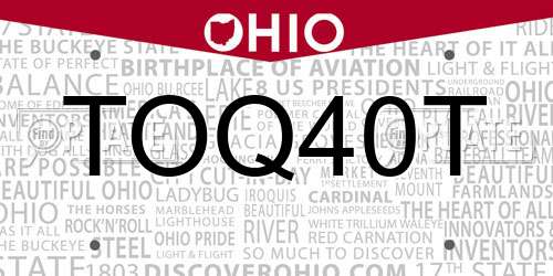 TOQ40T Ohio License Plate