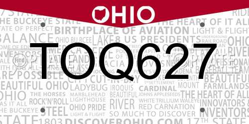 TOQ627 Ohio License Plate