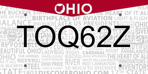 TOQ62Z Ohio License Plate