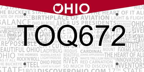 TOQ672 Ohio License Plate