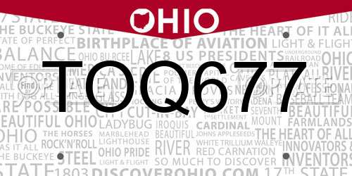 TOQ677 Ohio License Plate