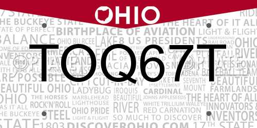 TOQ67T Ohio License Plate