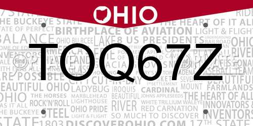 TOQ67Z Ohio License Plate