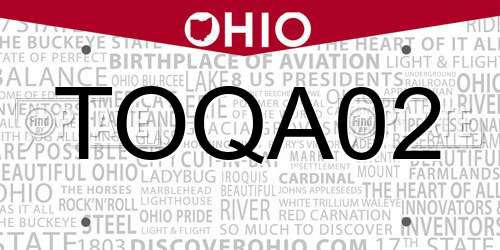 TOQA02 Ohio License Plate