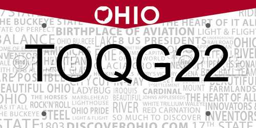 TOQG22 Ohio License Plate
