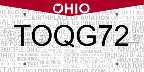 TOQG72 Ohio License Plate