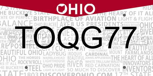 TOQG77 Ohio License Plate