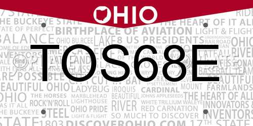 TOS68E Ohio License Plate