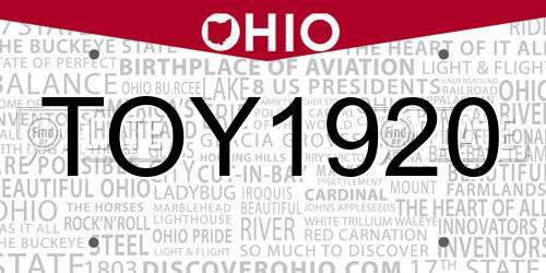 TOY1920 Ohio License Plate