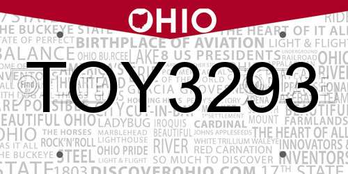 TOY3293 Ohio License Plate