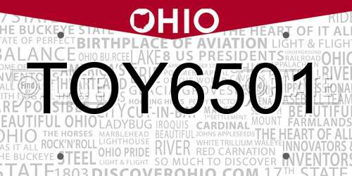 TOY6501 Ohio License Plate
