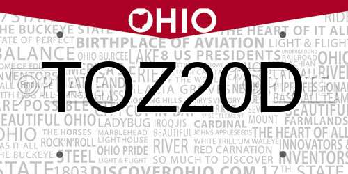 TOZ20D Ohio License Plate