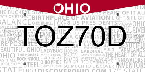 TOZ70D Ohio License Plate