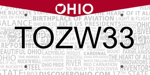 TOZW33 Ohio License Plate
